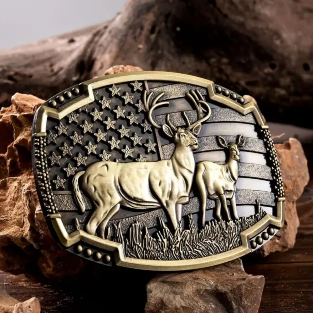 New men's deer American flag patriotic belt buckle western cowboy